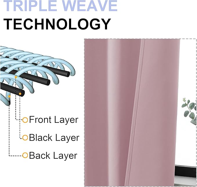 Simplebrand Ava Blush Blackout Curtains for Bedroom, 72 Inch Length, 2 Panels Set, Privacy Thermal Insulated Rod Pocket Window Curtains for Patio, French Door, W40 x L72 Inch