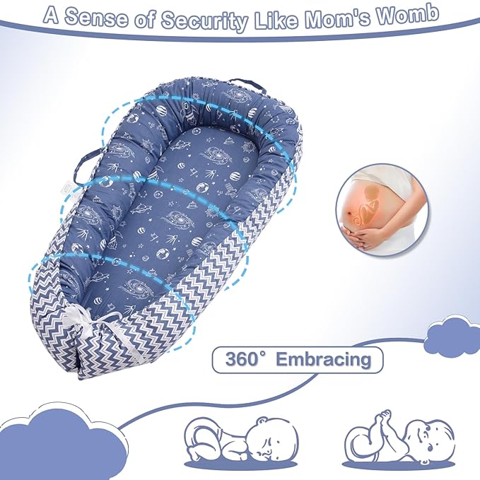 Baby Lounger - Infant Lounger for Newborn 0-24 Months, Breathable & Soft Baby Lounger Cover, Portable Infant Lounger for Home and Travel, Babies Essentials Gifts - Blue