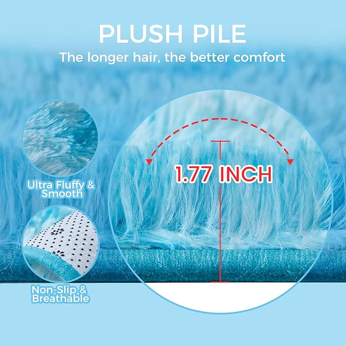 Luxury Shag Area Rug, 3X4 Indoor Ultra Soft Plush Rugs for Living Room, Carpet for Kids Boys Girls Dorm Nursery Home Decor Aesthetic, Upgrade Anti-Skid Durable, Tie-Dyed Blue