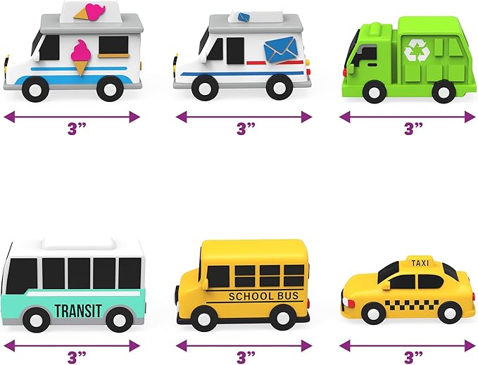 Tub Works® Vehicles™ Bath Cars Mold Free Bath Toys, 6 Pack | Sealed, No Hole Bath Toys Design Keeps Moisture Out | Soft, Squeezable & Float on Water | Fun Baby & Toddler Bath Toys | City Car Bath Toys