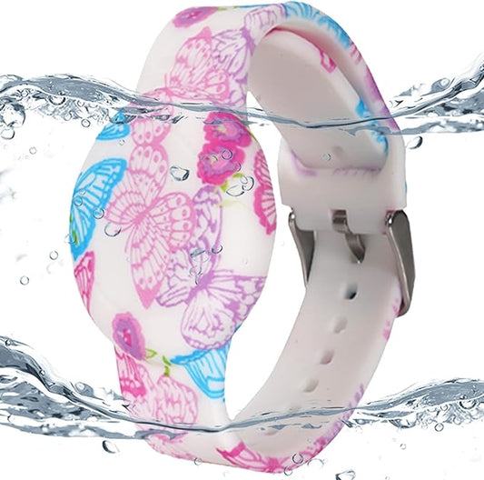 Waterproof Bracelet for AirTag Kids, Hidden Printed Wristband for Apple Air Tag, Silicone Holder for AirTag GPS Tracker Case for Band for Child Toddler, Secure Anti-Lost Protection(Butterfly)