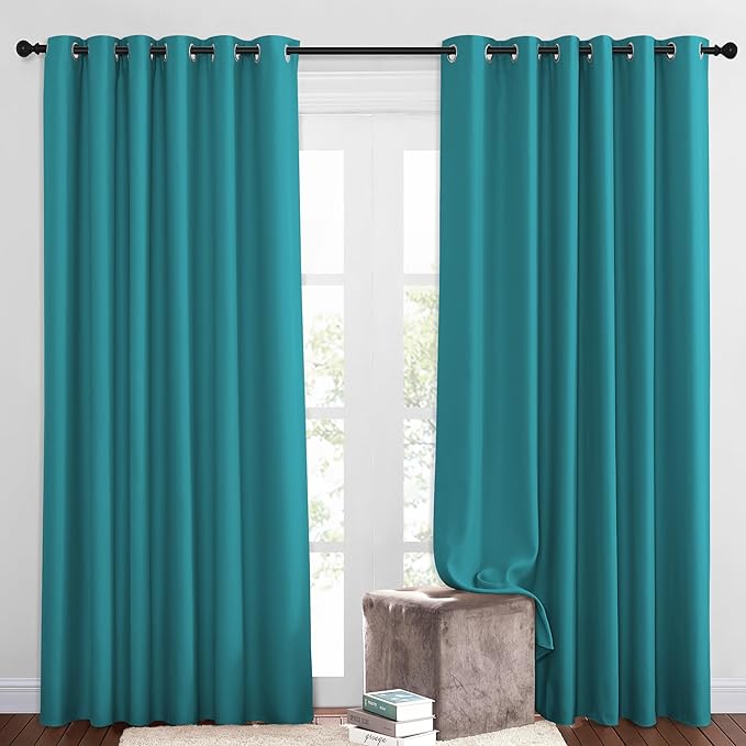 NICETOWN Blackout Curtains and Drapes for Living Room - Thermal Insulated Solid Grommet Top Blackout Panels/Draperies for Kid's Room/Bedroom (Peacock Teal, 1 Pair, 80 x 84 Inch)