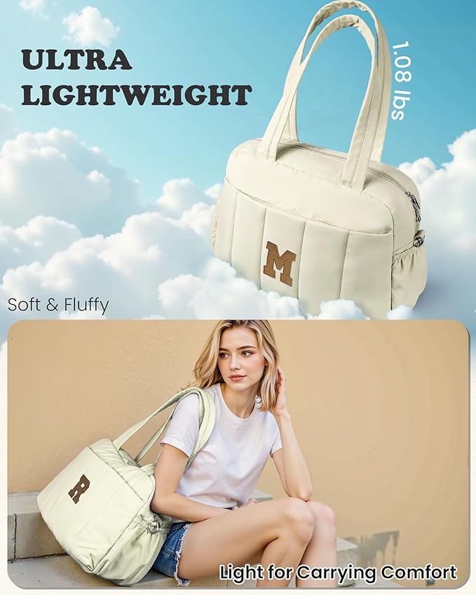 Trendy Gifts-Duffle Bag for Travel Women, Travel Bags，Initial Overnight Bag with Wet Pocket，Lightweight Weekender Bags Personalized Gym Tote with Makeup Pouch