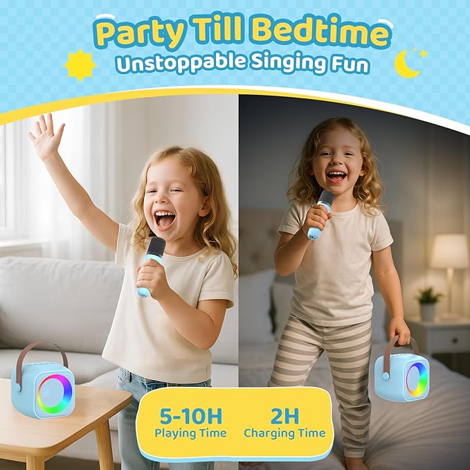 Karaoke Machine for Kids, Toys for 3-12 Years Old Girls Gifts, Kids Karaoke Microphone Machine Toy, Best Fun Christmas Birthday Gifts for 5 6 7 8 9 10 11 Years Teens Girl Boys Blue 2 Mic