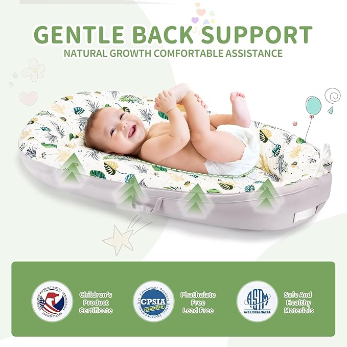 Baby Lounger- Baby Nest for 0-24 Months, Ultra Soft Organic Cotton Breathable & Portable Baby Lounger, Baby Lounger Pillow for Newborn