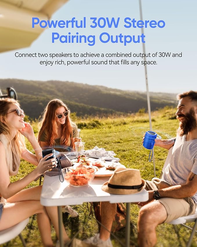 Portable Bluetooth Speaker with Lights, Stocking Stuffers, Powerful Crystal Clear Sound, IPX5 Waterproof, All Day Playtime, BT 5.3, TWS Paring, Small Wireless Speaker for Outdoor, White Elephant Gifts