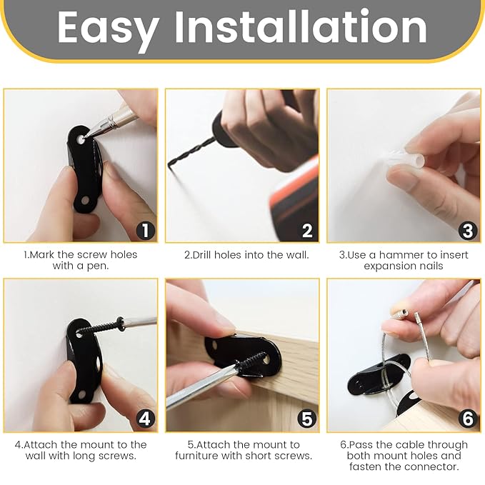 Furniture Anchors (10 Pack) Anti Tip Furniture Straps for Baby Proofing, 400lbs Tension Earthquake Resistant Metal Straps, Furniture Wall Anchor Prevent Baby Pet from Falling Furniture