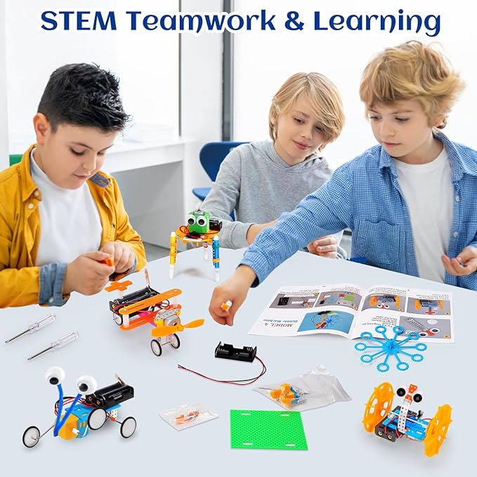 STEM Robotics Kit 6 Set Science Experiments Project Activities Toys for Kids 6-8 8-12 Engineering Building Electronic Motor Robot Kid Craft Boy Girl 5+ 6 7 8 9 10 12 Year Old Gift Summer Outdoor Toy
