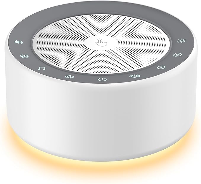 Kipcush White Noise Sound Machine with Nursery Lamp, Mood Lighting, 7 Colour Night Light, 30 Soothing Sounds for Baby/Adult. Timer, Plug in, Memory Function, Touch Control