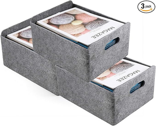 Welaxy Storage Baskets Collapsible Felt Storage bin Foldable Shelf Drawers Organizers for Kids Pet Toys magazine Books Clothes Closet Cabinet decluttering (Charcoal x 3)
