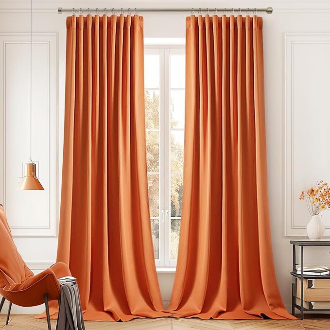 MIULEE Orange Back Tab Blackout Curtains 102 Inch Long 2 Panels Set for Living Room Bedroom, Rod Pocket/Pinch Pleated Fall Thermal Insulated Room Darkening Light Blocking Floor to Ceiling Drapes