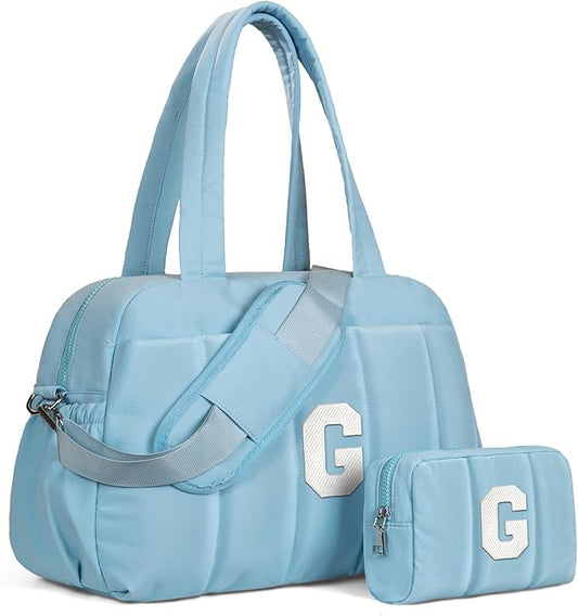 Duffle Bag, Weekender Bags for Girl，Teenage Girl Gifts-Initial Overnight Bag with Wet Pocket，Lightweight Dance Bags Personalized Gymnastics bag with Makeup Pouch