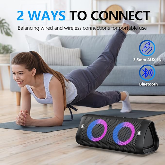 DONOW Portable Bluetooth Speaker with Lights, 30W Stereo Sound, Bass Boost, IPX5 Waterproof, 20H Playtime, Built-in Mic, Speakers Bluetooth Wireless for Home, Party, Outdoor, Travel(Black)