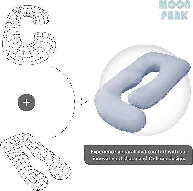 MOON PARK Pregnancy Pillows for Sleeping - U Shaped Full Body Maternity Pillow with Removable Cover - Support for Back, Legs, Belly, HIPS - 65 Inch - Grey