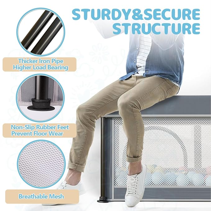 TOREVSIOR Foldable Baby Playpen with Mat, 50"×71" F oldable P laypen for Babies and Toddlers, Indoor & Outdoor Kids Safety Play Pen, Portable Play Yard, Foldable Baby Playpen with 50 Ocean Balls