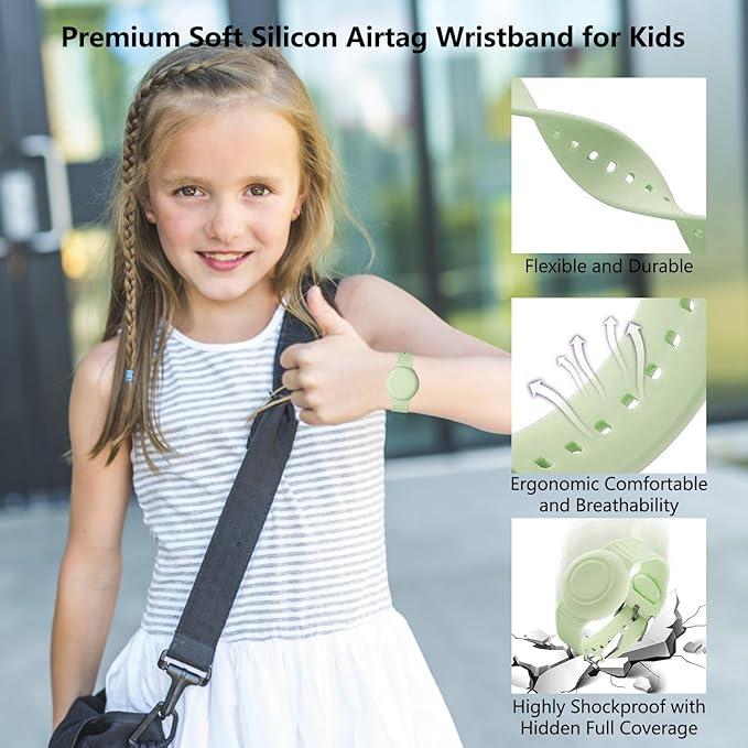 Waterproof Airtag Bracelet for Kids,Hidden Airtag Wristband Kids,Anti-Lost Silicone Apple Airtag Holder Case for Toddler,Airtag Case Cover Accessories Watch Band GPS Tracker for Child-Green