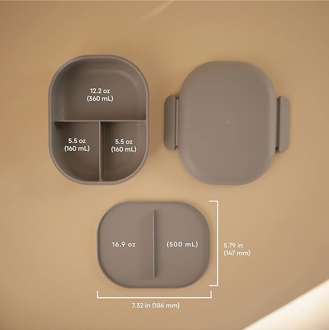 mushie Kids Bento Lunch Box | 3-Compartment & Removable Divider + Fork & Spoon Utensils | Great For Meals, School, Snacks On-the-Go | Dishwasher Safe (Cloud)