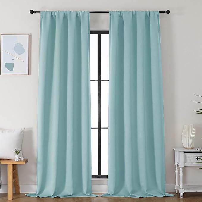 Simplebrand Ava Aqua Blackout Curtains for Bedroom 96 Inches Long 2 Panels, Solid Thermal Insulated, Energy Saving Nursery Window Treatment Curtains Blackout Drapes, W40 x L96 Inch, Aqua