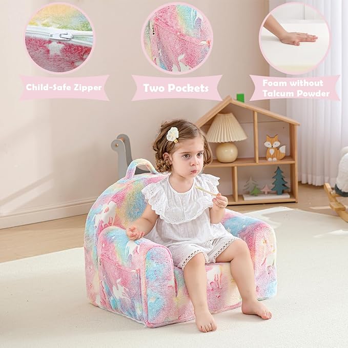 Toddler Chair Comfy,Toddler Couch Fold Out, 2-in-1 Kids Chair,Flip Out Kids Couch,Toddler Sofa Convertible,Children Reading Chair for Age 1-3(Pink)