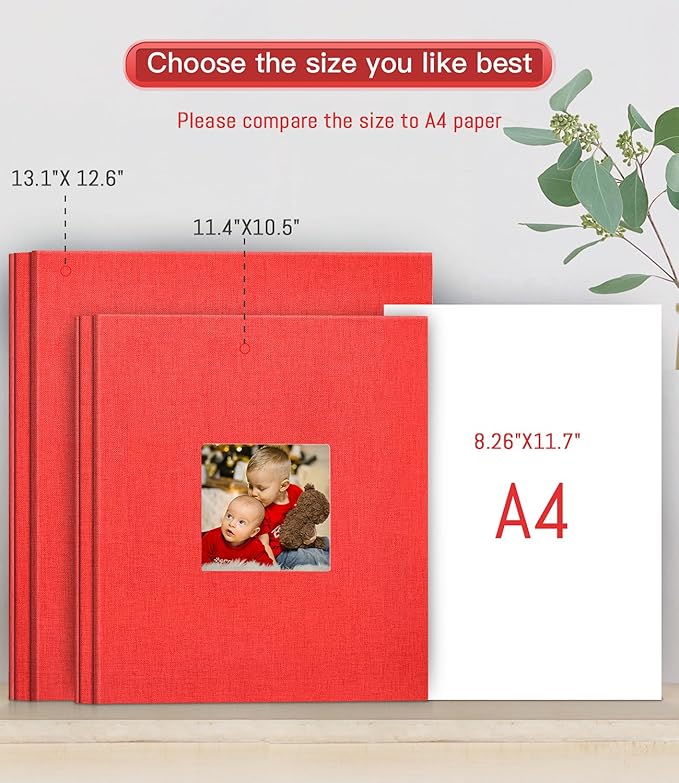 popotop Photo Album Self Adhesive with Picture Display Window,40 Pages DIY Scrapbooking Supplies Kit for 4x6 10x12 Picture,Linen Cover Memory Book for Baby Wedding, with Scraper and Metallic Pen