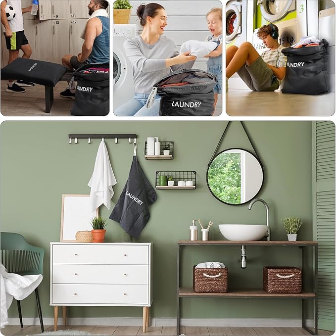 Travel Laundry Bag, Washable Dirty Clothes Travel Bag Waterproof Wet Dry Bags Reusable Camp Clothes Organizer for Sports Home College Dorm Laundromat (1 Pcs X-Large) Black