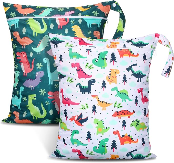 Shappy 2 Pcs Large Travel Laundry Bag Washable Waterproof Wet Dry Large Dirty Clothes Bag Bathing Workout(Dinosaur Style)