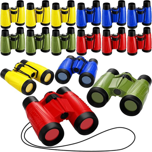 Deekin 16 Toy Binoculars for Kids with Neck String Learning Novelty Binocular Bulk Jungle Safari Hunting Party Favor for Explorer Gifts Bird Watching Camping Hunting, 4.3 x 4.1 Inch(Multicolor)