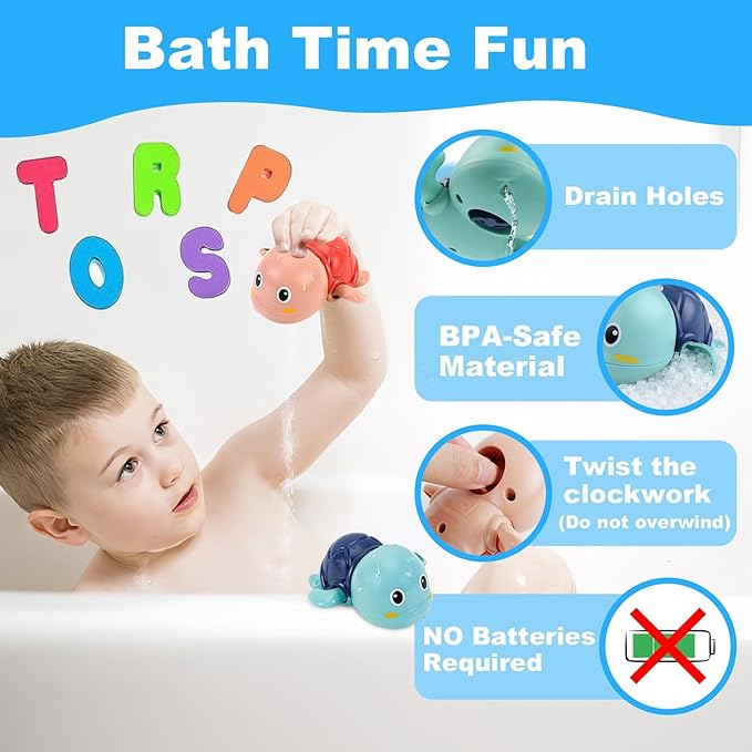 Bath Toys for Kids Ages 1-3 - Baby Water Table Pool Toys For Toddlers Mold Free Wind-Up Turtle Toy Bathtub Shower Toy for Infants Babies 6-12-18 Months 1 2 3 4 Year Old Girls Boys Birthday gifts