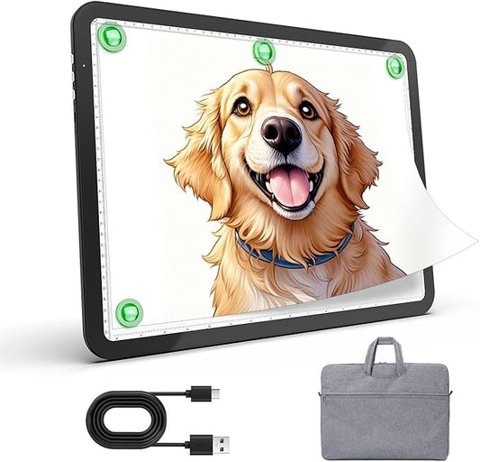 Up to 9000Lux Super Bright A4 Light Pad with Bag,Rechargeable Light Box with 4000mAH Lithium Battery for Cricut Weeding Vinyl Tool,Magnet Light Box for tracing,Diamond Painting,Sketching,Tattoo