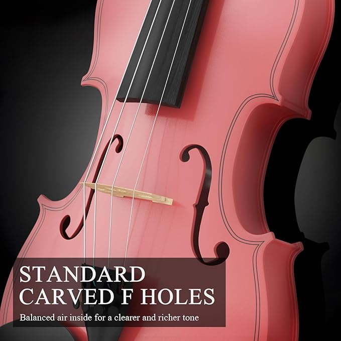 1/8 Beginner Violin Kit, Complete Violin Set with Case, Bow, Rosin,Pink
