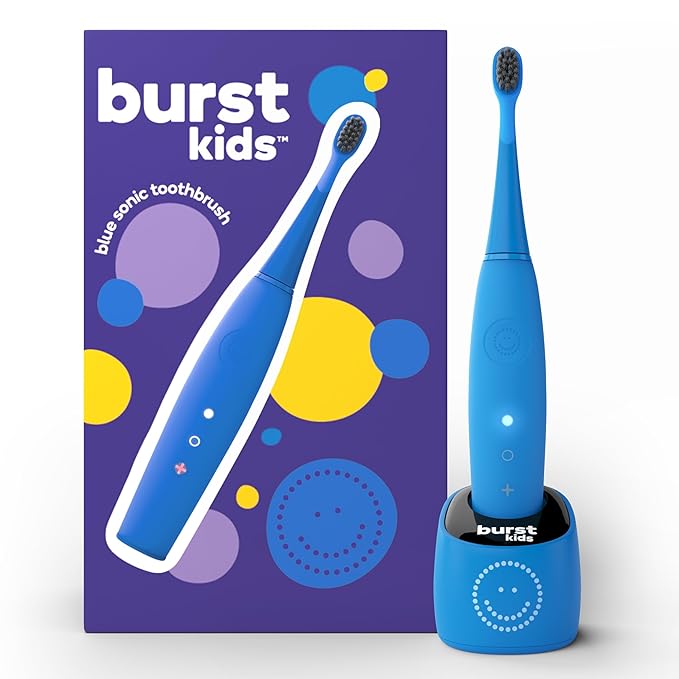 Burst Kids & Toddlers Electric Toothbrush (Blue) | Soft Bristles | Two Minute Timer | Rechargeable Battery | Easy-Grip Silicone Handle | 2 Modes for Healthy Smiles | Ages 3+