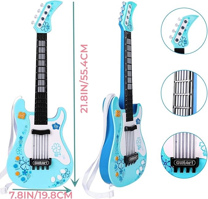Kids Toddler Baby Childrens Electric Toy Guitar with Strap Ideal for 3 4 5 7 8 Year Old Boys Girls Gifts(Blue)