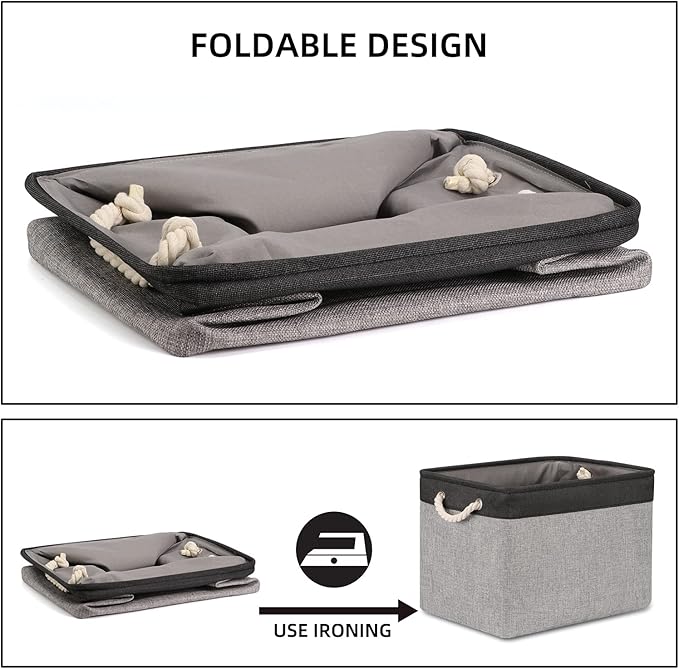 Bidtakay Fabric Storage Baskets with Handles [2-Pack] Large Canvas Organizer 16" X 11.8" X 11.8" Foldable Tall Baskets Rectangular Gift Basket Decorative Storage Bins for Closet, Home(Black&Grey)