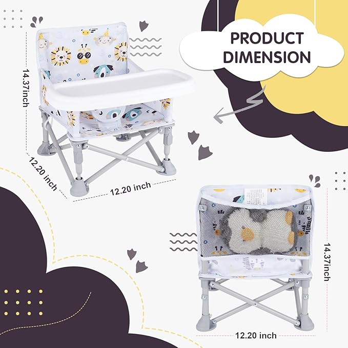 Portable Booster Seat, Toddler Baby Seat with Tray for Dining Table Compact Floor Chair for Camping Lawn Beach Babies Travel 6-36 Months