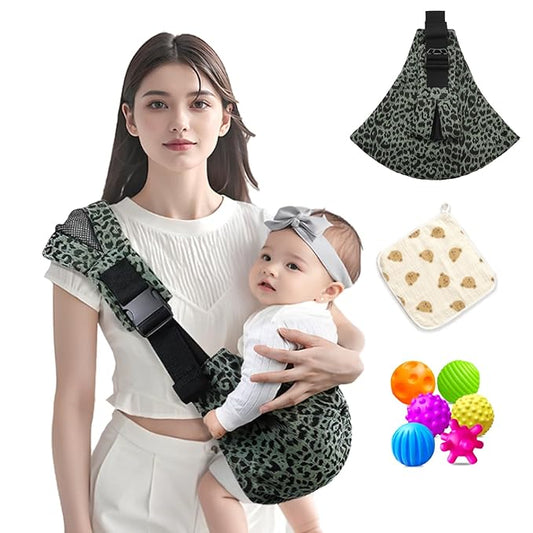 Baby Sling Carrier Adjustable Baby Sling 2025 Upgraded Toddler Sling Comfortable Baby Wrap Carriers Ergonomic-Designed, Travel Friendly Carrying 10-45 Lbs(Green Leopard)