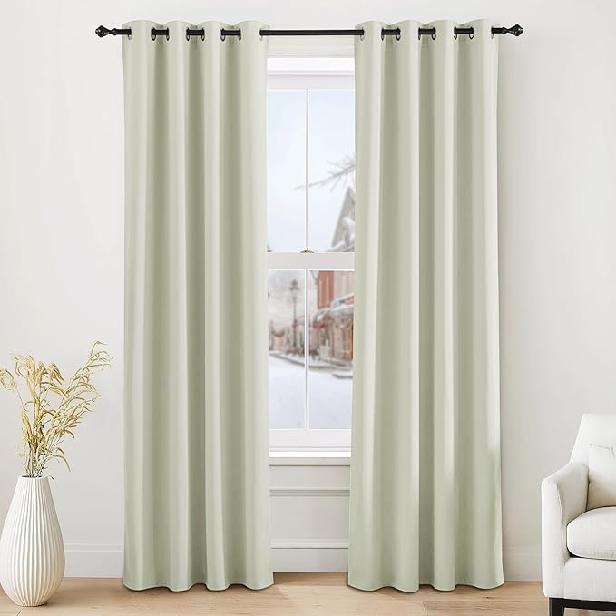 NICETOWN Farmhouse Blackout Curtains 84 Inch Length for Living Room, Grommet Thermal Insulated Window Treatment Drapes for Bedroom, Light Beige Plylux Curtains for Patio Glass Door, 1 Pair, 52 X 84