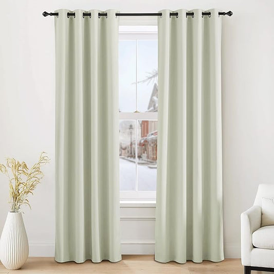 NICETOWN Farmhouse Blackout Curtains 84 Inch Length for Living Room, Grommet Thermal Insulated Window Treatment Drapes for Bedroom, Light Beige Plylux Curtains for Patio Glass Door, 1 Pair, 52 X 84