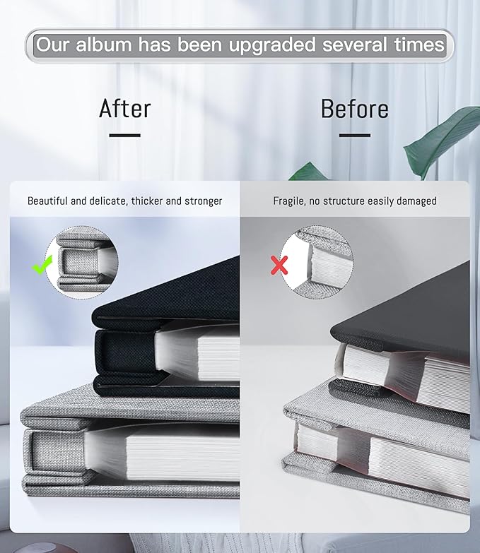 popotop Photo Album Self Adhesive with Picture Display Window,40 Pages DIY Scrapbooking Supplies Kit for 4x6 10x12 Picture,Linen Cover Memory Book for Baby Wedding, with Scraper and Metallic Pen