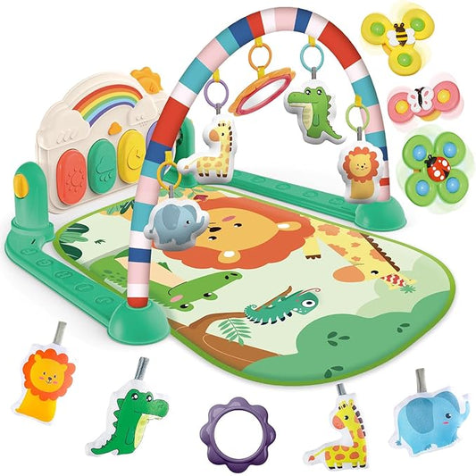 Baby Gyms Play Mats, Tummy Time Mat Toys, Infant Play Mat and Activity Gym, Baby Play Piano Gym Mat, Play Mats for Babies Newborns and Toddlers, Baby Activity Mat Toys 0-3-6-12 Months (Green)