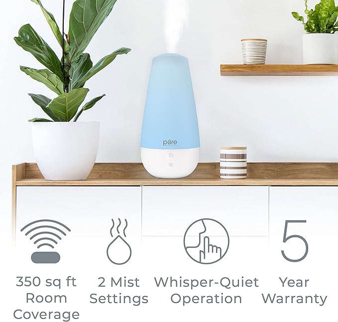 Pure Enrichment PureSpa XL 3-in-1 Cool Mist Humidifier, Essential Oil Diffuser & Mood Light - 2L Tank Provides Powerful Mist Coverage up to 350 sq ft in Bedroom, Office & Large Rooms