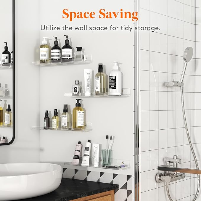 Lifewit Floating Shelves for Wall, 4 Pack 15" Clear Acrylic Shelf Room Decor for Book/Figures/Photo/Makeup in Bathroom, Book Shelf, Living Room, Bedroom, Kitchen Storage and Organization