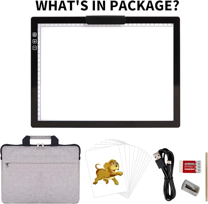 KOBAIBAN Wireless A4 Light Pad with Carry Bag, Innovative Stand, Top Clip, Stepless/ 6-Level Dimmable Brightness Rechargeable tracing Light Box/Board for Cricut Vinyl, Weeding Tool, Diamond Painting