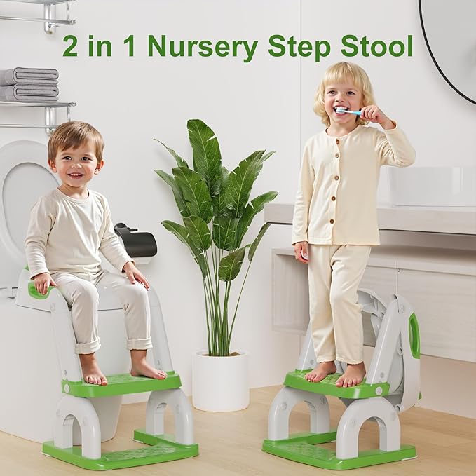 Potty Training Seat with Step Stool Ladder, Upgraded 2-in-1 Toddler Potty Training Toilet Seat with Non-Slip Step Splash Guard Handles and Waterproof Cushion, Toddler Potty Seat for Kids Boys Girls