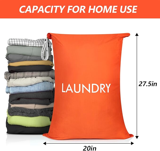 MissBoy Laundry Bag, Nylon Dirty Clothes Storage Bag, Splash-proof Travel Camping Laundry Bags with Zip, Lightweight Foldable Swimming Dry Wet Bag