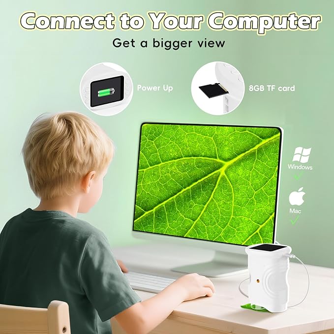 Kids Microscope Handheld - Digital 1000X Zoom Mini Pocket Microscope, HD Photo & Video Recording with 8GB TF Card, Educational Toys for Boys Girls 3 4 5 6 7 8+ Years, STEM Birthday Gifts