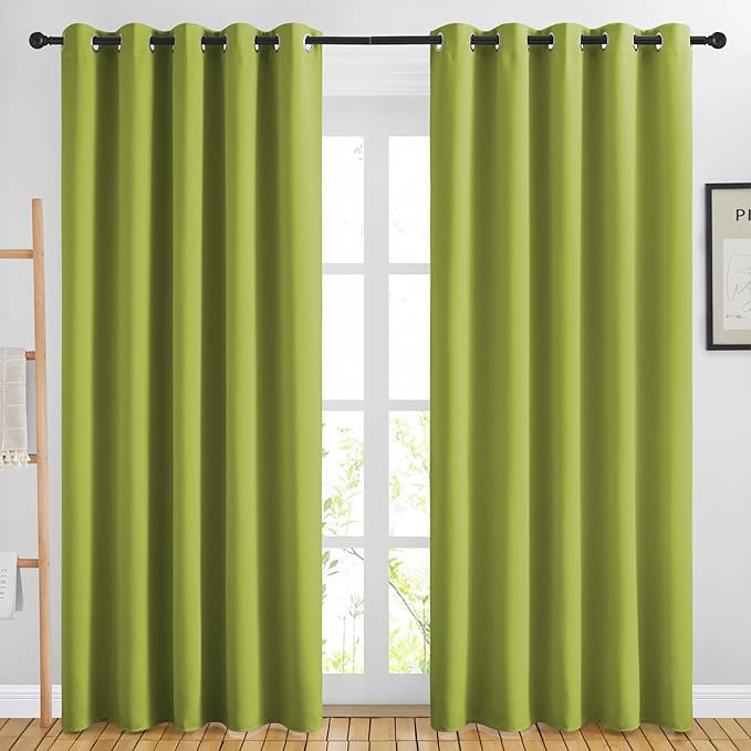 NICETOWN Room Darkening Draperies Curtains Panels - Window Treatment Thermal Insulated Solid Grommet Room Darkening Curtains/Panels/Drapes for Bedroom (Fresh Green, Set of 2, 66 by 84 Inch)