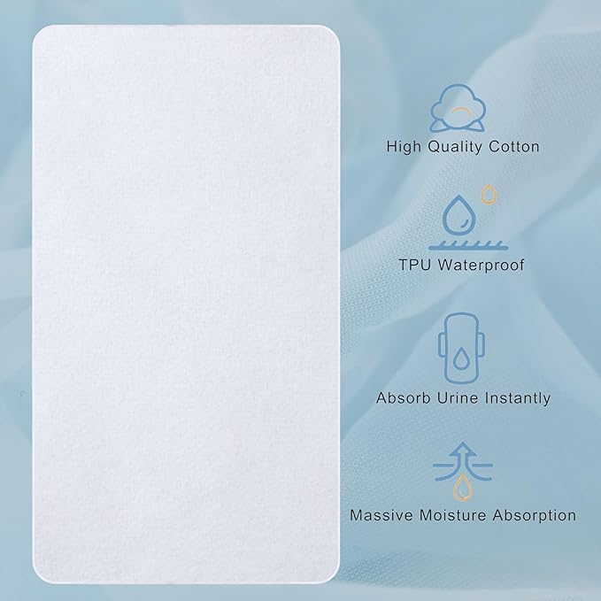 2 Pack Waterproof Crib Mattress Protector Pad, 34" x 54", Washable, Reusable Flannel Protector Pad for Baby, Toddler, Elders and Pets