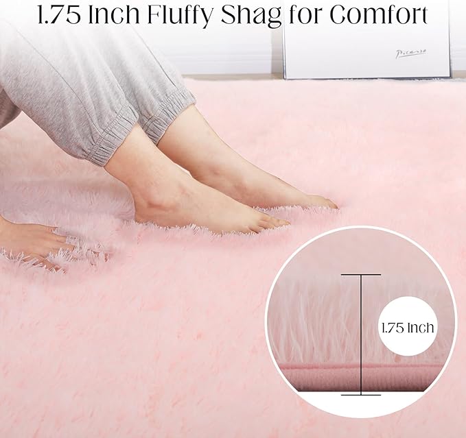Soft 6x9 Pink Rug, Fluffy Area Rugs for Living Room, Plush Area Rugs for Bedroom, Non-Slip Indoor Carpet for Nursery, Study Room, Kids Room, Room Decor