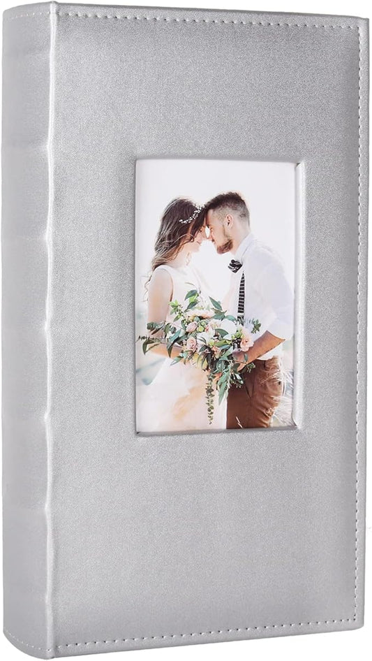 RECUTMS Photo Albums 4x6 Hold 300 Photos Black Pages PU Leather Pocket Album Small Photo Album 4x6 Picture Book for Christmas Gift Wedding Birthday Family Anniversary Baby albums (Silver)