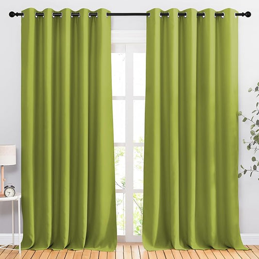 NICETOWN Room Darkening Room Divider Curtains 118 inches Long, Grommet Thermal Window Treatments Sound Reducing Drapes for Sliding Glass Door, Fresh Green, W66 x L118, 2 Pieces